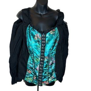 Tripp NYC Teal and Black Corset Blouse